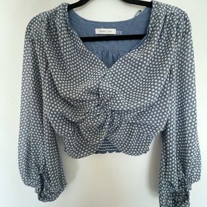 Small Blue and White Mustard Seed Cropped Blouse